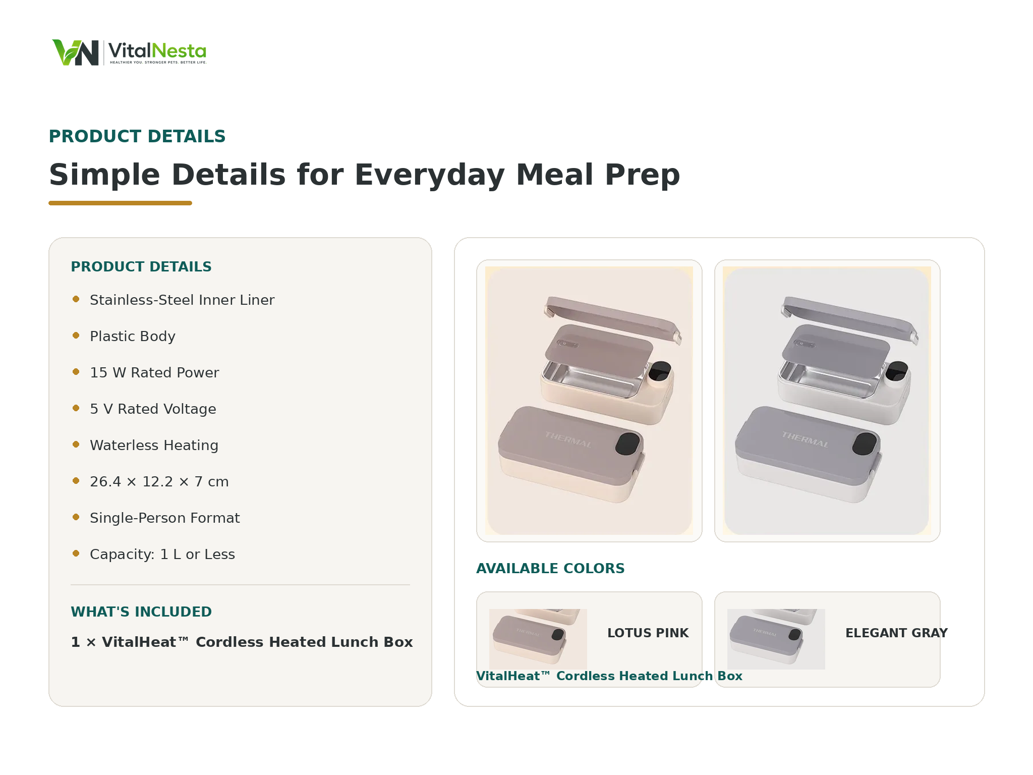 VitalHeat Cordless Heated Lunch Box details and included product overview