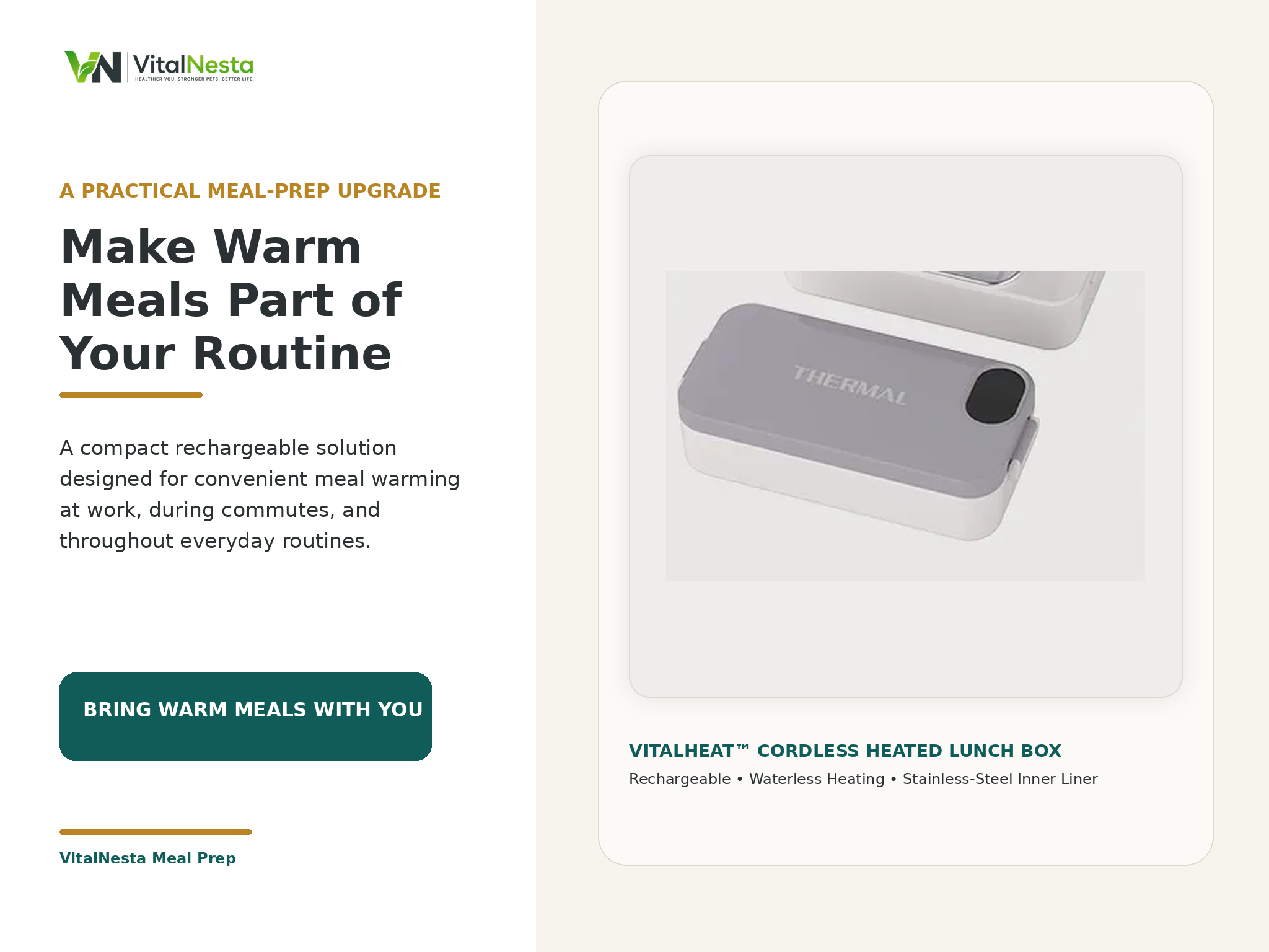 VitalHeat Cordless Heated Lunch Box presented for convenient portable meal warming