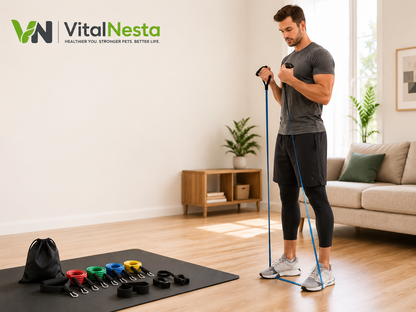 VitalFlex home gym resistance kit featured in a home strength-training setting