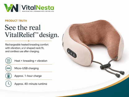 VitalRelief™ Heated Kneading Neck Massager with heat, kneading, vibration, and cordless rechargeable use