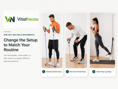 VitalFlex resistance band kit illustrating multiple strength-training options for home workouts
