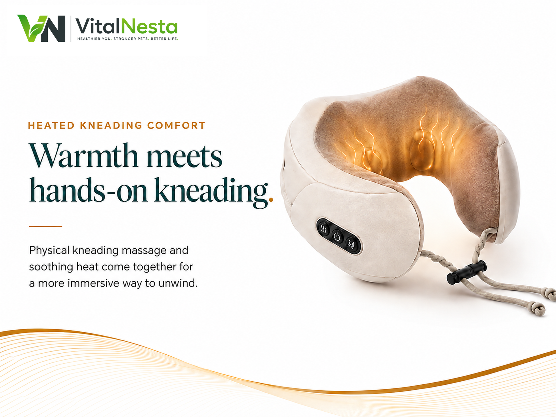 VitalRelief™ neck massager highlighting heated kneading comfort for everyday relaxation