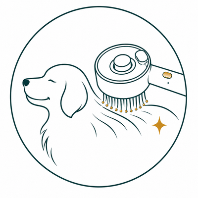 Rounded VitalGroom brush bristles gently grooming a dog’s coat