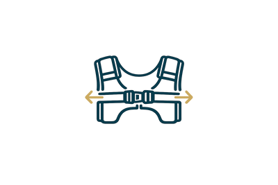 Line icon of an adjustable strap and front buckle.