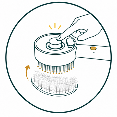 VitalGroom release button lifting collected pet hair from the brush