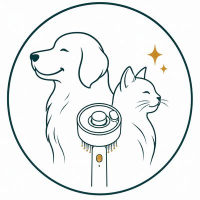 Dog and cat profiles beside the VitalGroom grooming brush