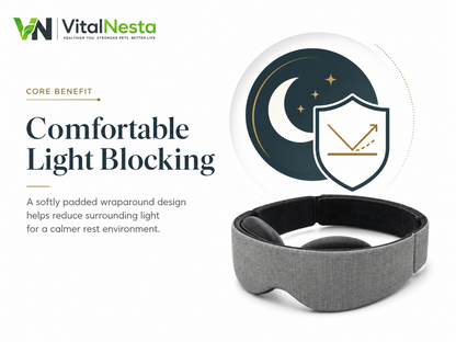 VitalRelief™ Modular Sleep Recovery Mask highlighting comfortable light blocking with its padded wraparound design