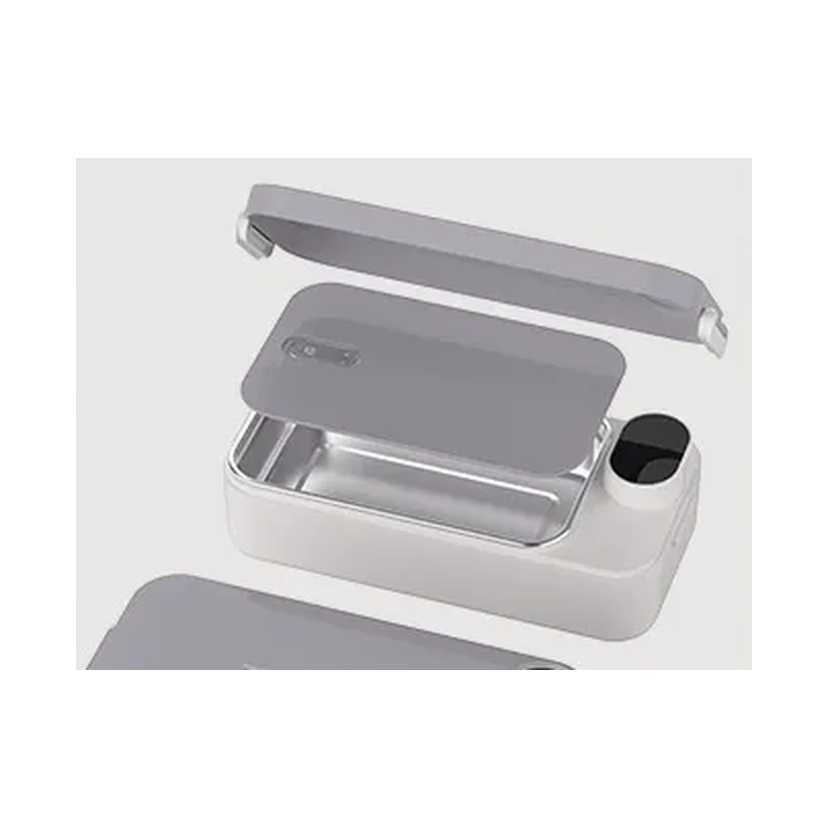 VitalHeat™ Cordless Heated Lunch Box in Elegant Gray, open view showing stainless-steel inner liner