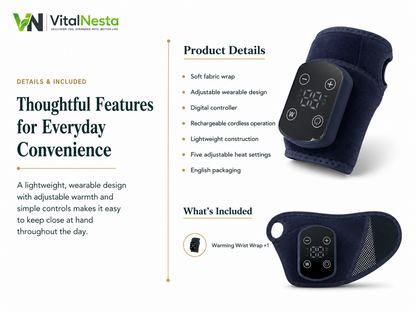 VitalRelief™ Rechargeable Warming Wrist Wrap product details with one wrist wrap included